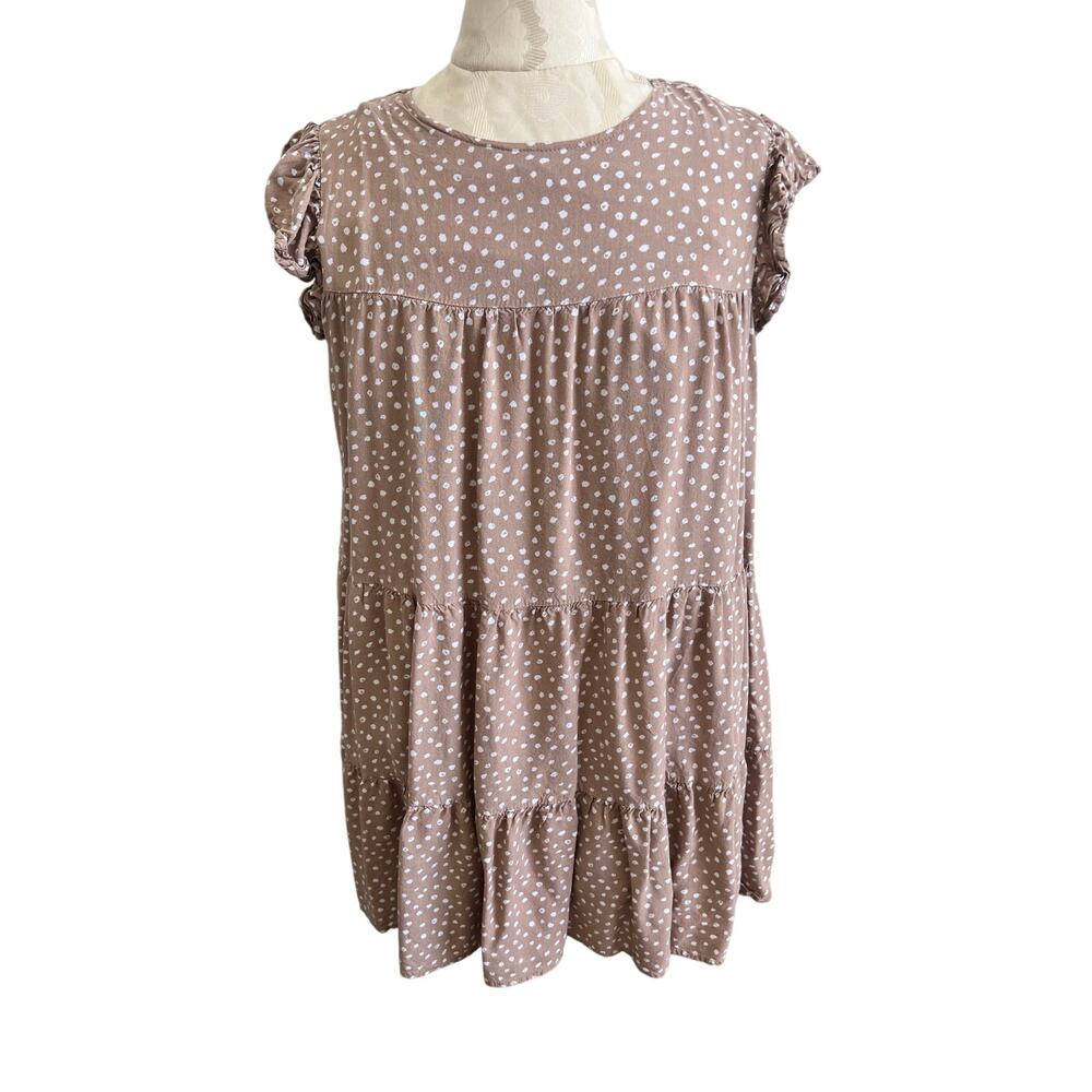 Pink Lily Polka Dot Flutter Sleeve Tiered Babydoll Top Large